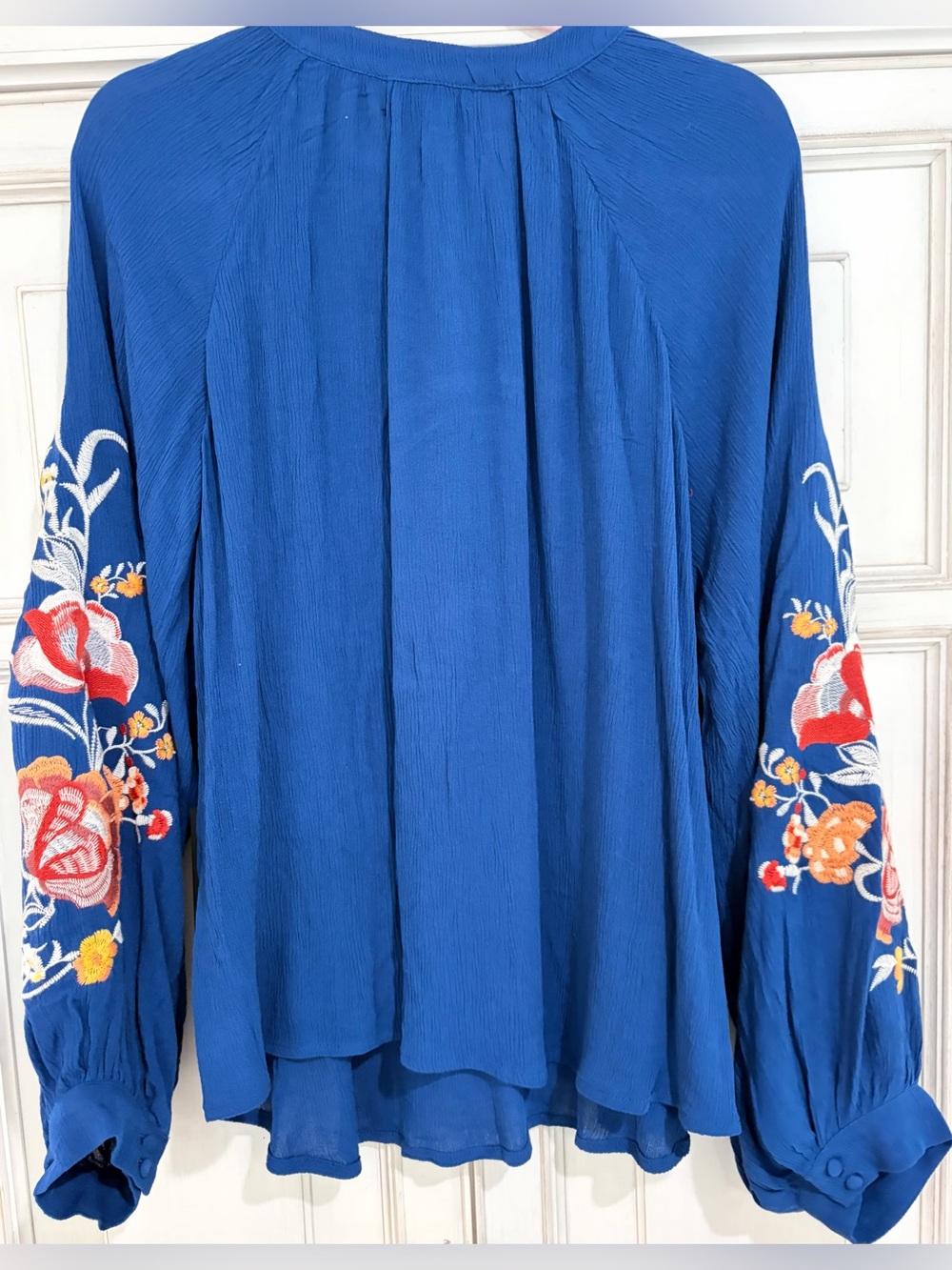 NWT SZL Tracy Evans Royal Blue Embroidered Tassel Peasant Tunic - Picture 2 of 6